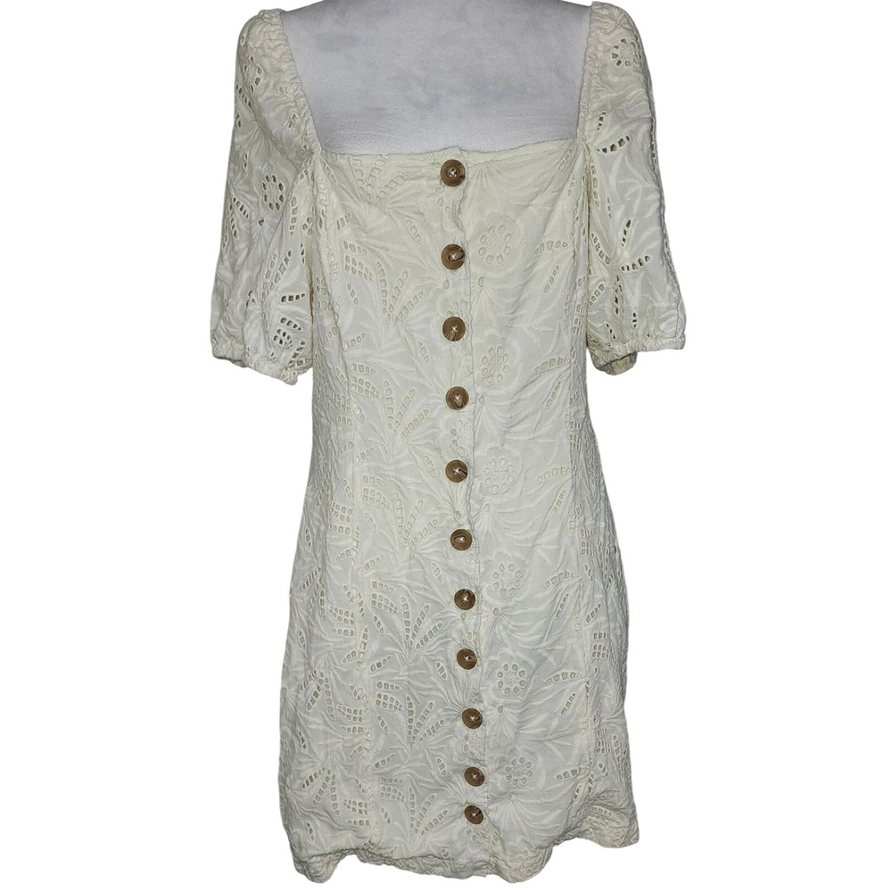 Free People Daniella Cotton Mini Dress Puff Sleeve Cottagecore Boho Size S